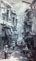 Nguyen Luu, Sunlight Morning on Street - ArtOfHanoi.com